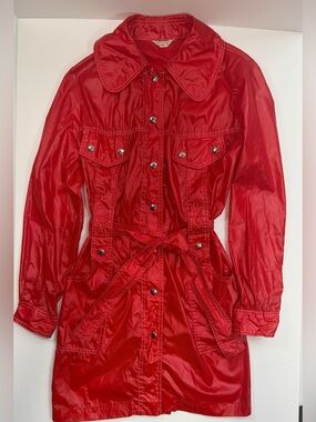 Vintage Sears JR Bazaar Red Snap Trench Coat | Size S | 70s